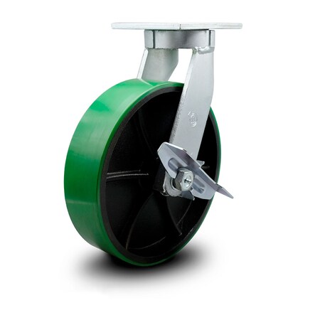 Service Caster 12 Inch Heavy Duty Green Poly on Cast Iron Caster with Brake and Swivel Lock SCC SCC-KP92S1230-PUR-GB-SLB-BSL